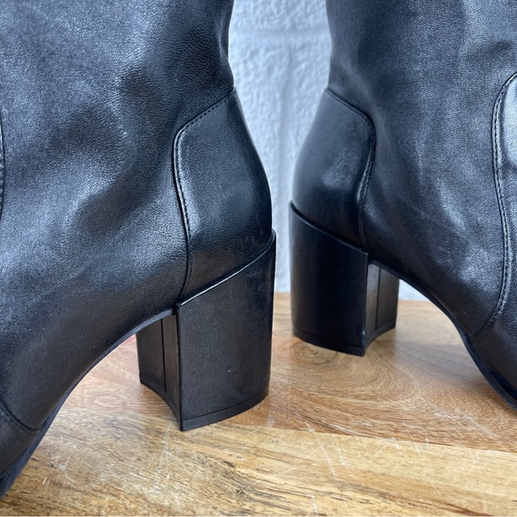 Stuart Weitzman Sleek 60 Leather Block Heel Sock Booties Size 38 - Picture 12 of 16